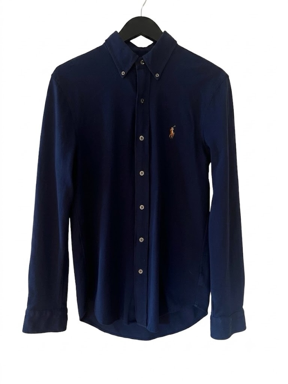Ralph Lauren Oxford Knit Button Down Shirt Long Sleeve Navy Small 100% Cotton